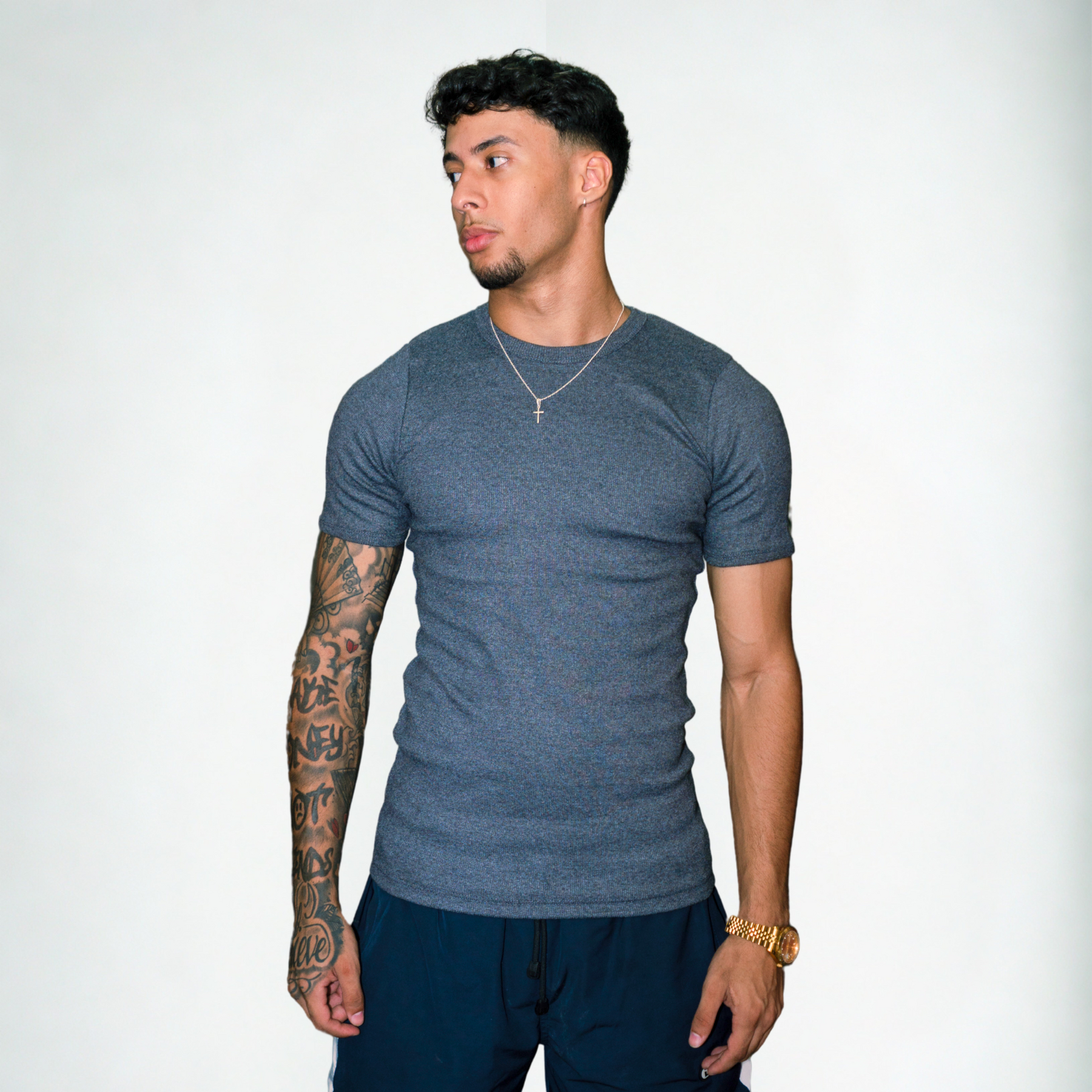 Camiseta Canelada Slim Cinza Escuro