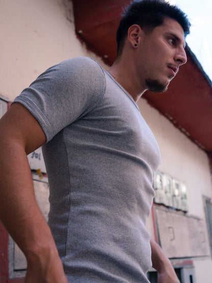 T-shirt Ribbed Slim Gray