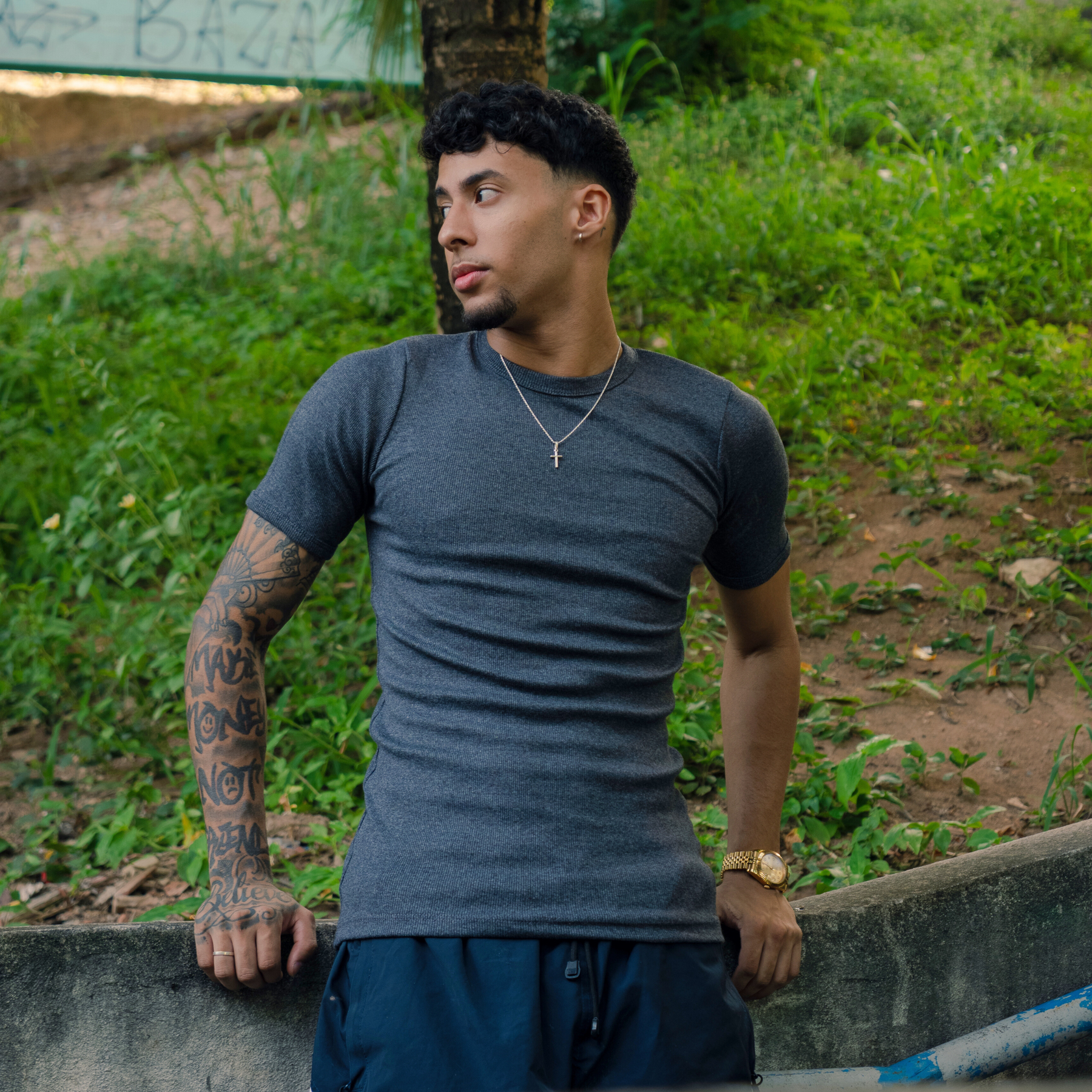 Camiseta Canelada Slim Cinza Escuro