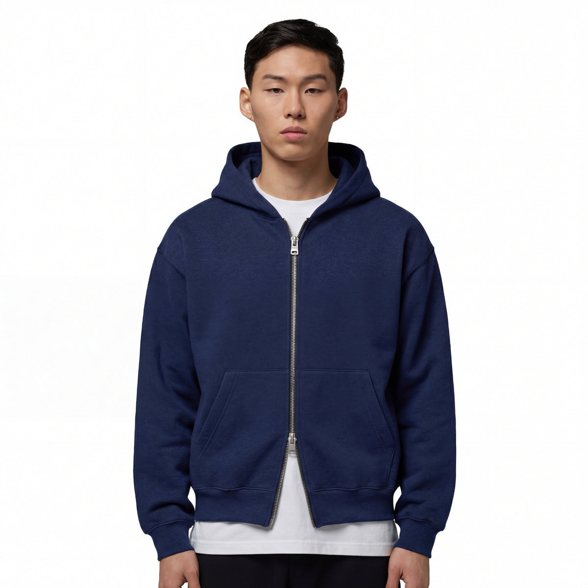 Casaco Moletom Double Zip Azul Escuro